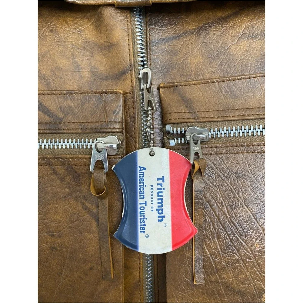 Vintage 1970s American Tourister Triumph Garment Bag Faux Leather Travel Suit